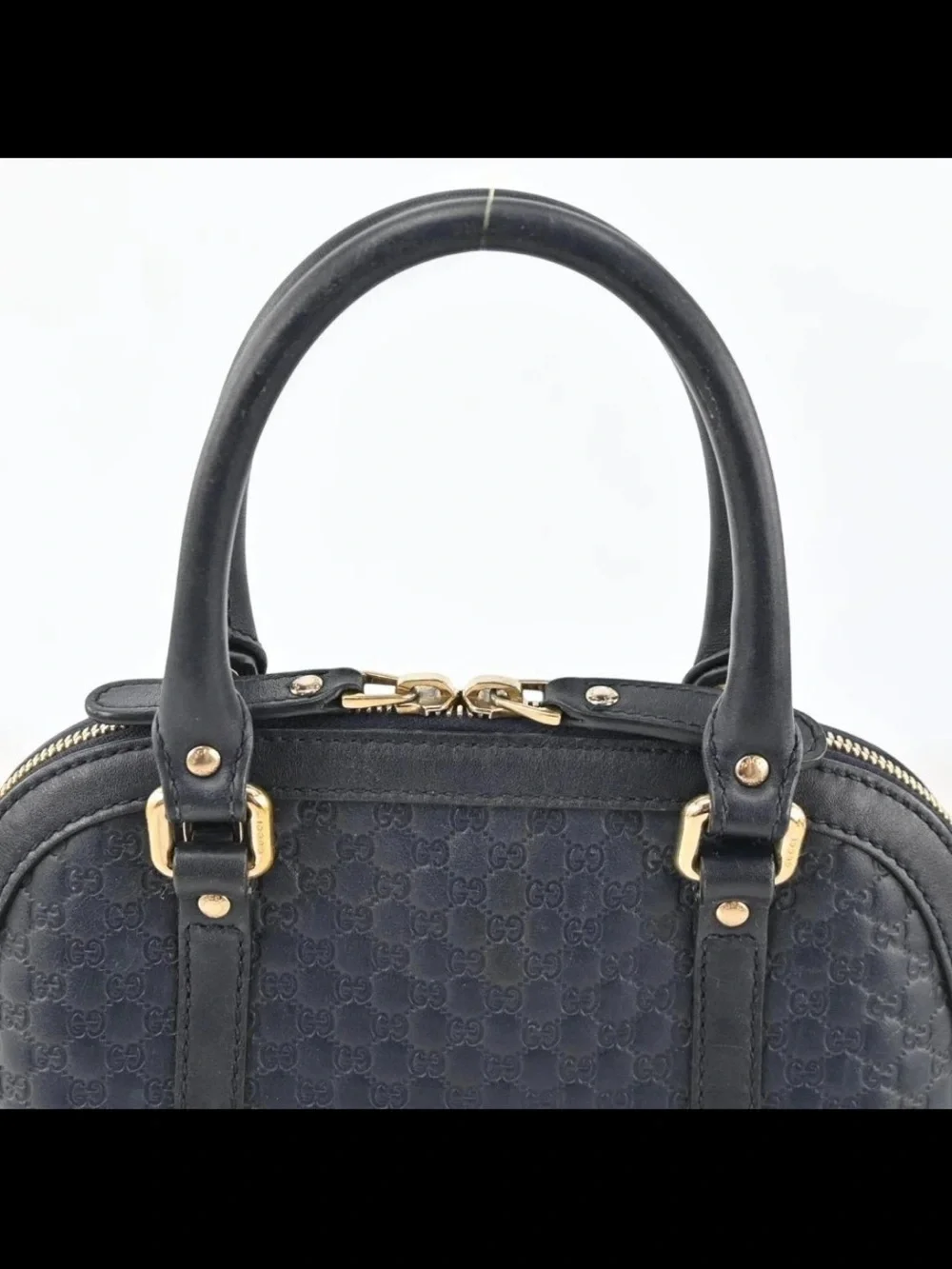 Gucci Navy and Black Embossed GG Dome Satchel